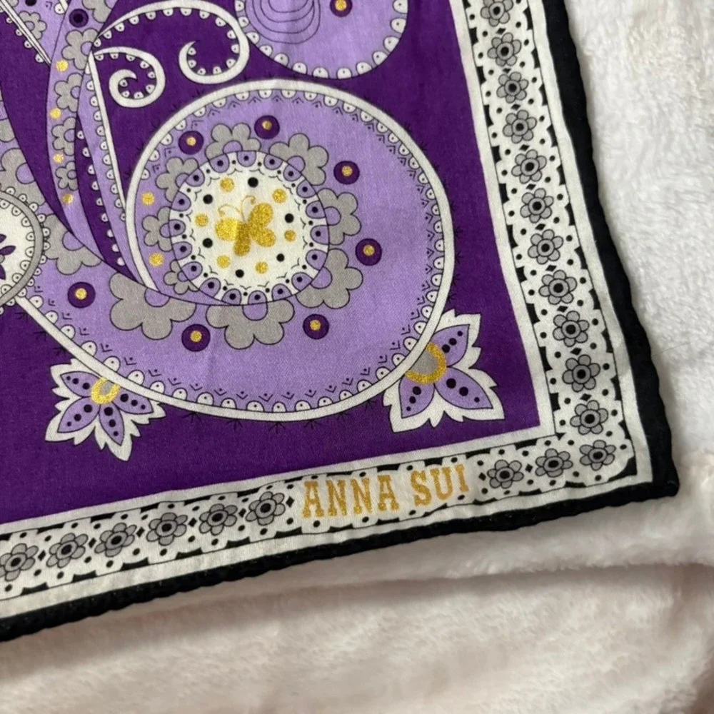 Vtg ANNA SUI Scarf Handkerchief Paisley Butterfly Purple 22